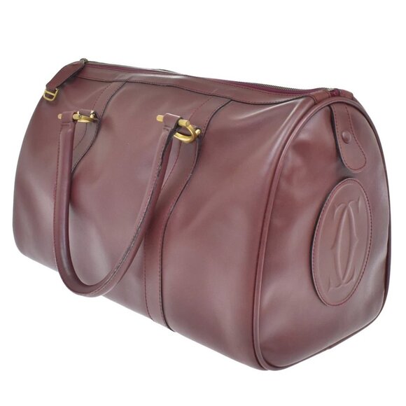 MUST DE CARTIER 2C Logo Hand Shoulder Bag Travel Leather Red 158-082225 - Picture 3 of 16